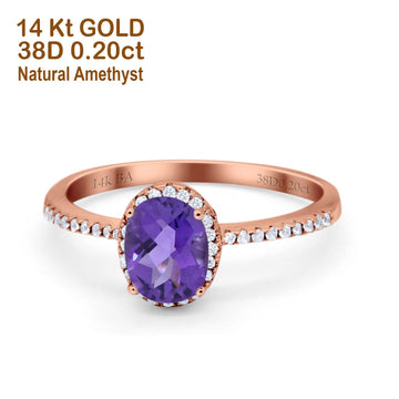 14K Rose Gold 1.41ct Oval 8mmx6mm Fashion Accent G SI Natural Amethyst Diamond Engagement Wedding Ring Size 6.5